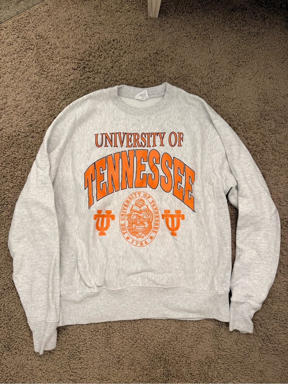Champion Gray Crewneck Sweatshirt with Orange Tennessee Logo